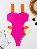 Splicing Black Contrast Women Swimwear One Piece Swimsuit Female Monokini High Cut Bather Backless Bathing Suit Swim Beachwear