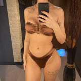 New Sexy Bandeau Strapless Bikini Female Swimsuit Women Swimwear Two-pieces Bikini set Padded Bather Bathing Suit Swim V4647D