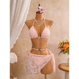 New Leaves Printed Halter Bikini Suit Female Swimsuit Women Swimwear Bather Bathing Suit Swim Three-Pieces Bikini Set