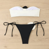 Sexy Bikini Set 2025 Bandeau 3D Flower White Black Contrast Push Up Micro Swimsuit Brazilian Cut Out Bathing Suit Thong Swimwear