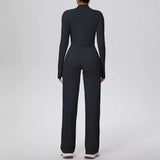 2 Pcs Women's Seamless Yoga Set Long-sleeved Wide-leg Pants Tracksuit Fitness Sports Set High-waisted Hip-lifting Slim-fit Suit