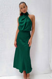 Foridol One Shoulder Turtleneck Tank Satin Women Party Dress Robe Zip Sleeveless Elegant Vintage Folds Women Clothing 2025