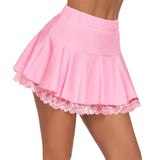 Women's Pleated Mini Skirt Elastic High Waist Lace Ruffle Short Skirts Japanese Lolita Casual Summer Fall Skirt ﻿