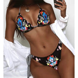 Brazilian Women Swimwear Flowers Printed Halter Bikini Female Swimsuit Two-Pieces Bikini Set Bather Bathing Suit Swim Lady V3394