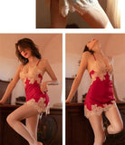 Toucheart Hot Sleeping Skirt Sling DeepV Lace Contrast Color Slim Plunge Embroidery Floral Interesting Romantic Delicate Pajamas