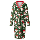 Christmas Robes for Women Soft Winter Warm Long Bathrobes Fashionable Reindeer Print Hooded Robes