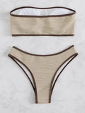 Contrast Binding Bandeau Bikinis 2026 Women Sexy Swimsuit Solid Padded Swimwear Female Bathing Suit Swimming Summer Beachwear