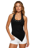 Women's Summer Eyelet Design Tank Tops Stylish U Neck Sleeveless Halter Slim Fit Vest Street Punk Gothic Tops