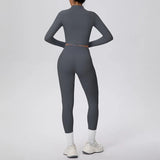 New Women Yoga Set Solid Color Double-Sided Brushed Bare Feel Short Long-Sleeve Jacket Tight Pants Running Fitness 2-Piece Set