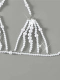 Luxury Pearls Chain Fringe Tassel Bikini Bottom Swim Brief Women Swimwear Female Bather Brazilian Tanga Panties Underwear