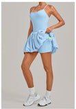 Fake Two Piece Tennis Dress Women Back Criss Cross Slim Bulit-in Shorts Golf Athletic Dresses Gym Pleated Fluffy Yoga Mini Dress
