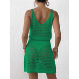S - XL V Neck Hollow Out Crochet Knitted Tunic Beach Cover Up Cover-ups Beach Dress Mini Beach Wear Beachwear Female Women V7048