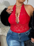Plus Size Lace Sexy Hot Girl Slim Top Hollow Out Short Halter Vest Flower Embroidery Off-the-shoulder Pure Desire Casaul TLXH