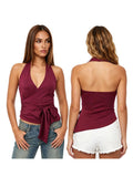 2026 Summer Women's Halter Tank Tops Deep V Neck Side Tie Wrap Vest Daily Casual Going Out Sleeveless Shirts
