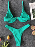 Sexy Neon V-bar Underwired Bikini 2025 Female Ribbed Swimsuit Women Thong Swimwear Two-pieces Bikini set Push up Bathing Suit