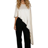 Women Spring Summer Satin Asymmetrical Hem Poncho Solid Color Round Neck Loose Shawl Wraps Cape Tops