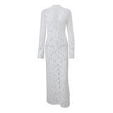 Woman Dress Clothing V-neck White Lace Dress 2025 Vestidos Para Mujer Fall Lace-up High Slit Slim Long  Evening Party Dresses
