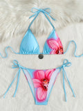 Floral Flower Printed Halter Bikini Women Swimwear Female Swimsuit Two-pieces Bikini set Strappy Bather Bathing Suit Swim K7312