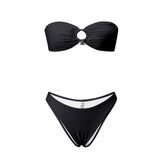 2026 Summer Womens Solid Color Bikini Sets Strapless Bra Tops with Thong Swimsuits 2 Pcs Set Bathing Suits for Beach Pool