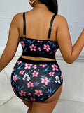 Lace Floral Print Lingerie Set Sexy Wireless Bra Plus Size Push-Up Thin Breathable Seamless Adjustable
