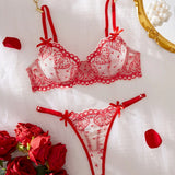 European and American erotic lingerie love lace print Valentine's Day pure desire push-up bra set