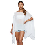 Women's Solid Color Sheer Chiffon Poncho Tops Elegant Batwing Sleeve Off One Shoulder Beach Cover Up for Summer Wear