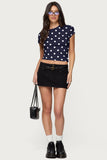 Women's summer fashion retro polka dot short-sleeved printed slim round neck top