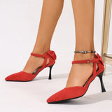 Flock Suede Female Sandals For Women Pointed Toe Stiletto Heel Buckle Strap Butterfly Knot OL Single Shoes Big Size 34-45 Sexy