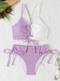 2026 Drawstring Triangle Bikini Women Sexy Color Block Swimwear Female Strappy Swimsuit Bathers Bathing Swimming Swim Suit