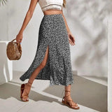 Harajuku Floral Print Long Skirt Vintage High Rise Straight Midi Skirts For Women Summer Skinny Bohemian Split Beach Skirts Y2k