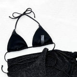 Glitter Sparkling Wrap Around Bikini Women Swimwear Female Swimsuit Three-piece Bikini set Sarong Bather Bathing Suit Swim V3679