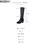 Spring and Autumn New Fashion Square Heel Mesh Hollow Women's Sweet Breathable Knee Long Sandals Boots High 7.5cm Size 33-43
