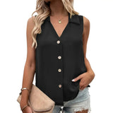 Summer T-Shirt Women Vest Casual Tank Top Oversize V-Neck Sleeveless Button Single-breasted Mid Length Women Shirts