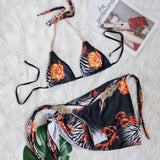 2026 Sexy Three Piece Bikini Set Women Luxe Rhinestone Metal Chain Print Swimwear Swimsuit Bikinis Set Bathing Suit Beach Bikini