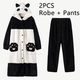 Cartoon Panda Plush Pajamas Robes Anime Adult Nightgown Winter Long Sleeve Night Dress Halloween Party Comfy Kawaii Girl Slipper