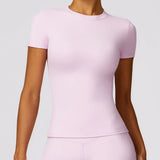 Yoga Shirts Women Summer Short Sleeve O Neck Sports Top Running Tee Quick Dry Pink Black Gym Fitness Workout T-Shirts Sportswear