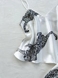 Women Sleepwear Summer Ice Silk Stain Comfortable 2pcs Pajamas Set V Neck Leopard Print Tops and Long Pants Loungewear