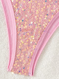 Sparkling Sequins Halter High Leg Cut Bikini Women Swimwear Female Swimsuit Two-pieces Bikini Set Bather Bathing Suit Swim Lady