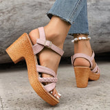 Summer High Heels Sandals Women 2025 Summer Ankle Buckle Platform Sandals Woman Pu Leather Square Heel Gladiator Sandalias Mujer