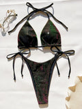 Shiny Gradient Purple Halter Strappy Bikini Female Swimsuit Women Swimwear Two-pieces Bikini Set Bather Bathing Suit Swim Lady