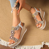 Fashion Crystal Chunky Wedges Sandals Women Elastic Band Slip On Platform Sandles Woman Luxury High Heel Sandalias Plus Size 43