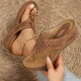 Pink Flower Wedge Heel Flip Flops Women Summer Massage Sole Clip Toe Platform Slippers Woman Light Thick Bottom Beach Sandals