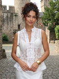 2026 Summer Women's Retro Lace Tops Elegant Mandarin Collar Chinese Frog Buttons Peplum Sleeveless Vest Blouses