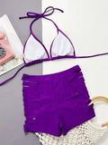 2026 Sexy Bikini Purple Hollow High Waist Halter Swimwear Swimsuit Women Bikinis Set Bathing Suit Beach Bikini Biquinis Feminino