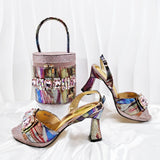 doershow new come Matching Women Shoe and Bag Set Decorated colorful Nigerian Shoes and Bag Set Italy Shoes and Bag set  HF1-1
