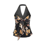 Sexy Backless Halter Neck Camisole For Women French Charm Style Niche Deep V-neck Top With Ruffled Chest And Printed Design 4OIR