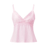 Women Camisole Solid Color Spaghetti Straps V-neck Lace Patchwork Summer Tops for Party Club