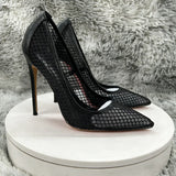 Women's Black Mesh Stiletto Pumps  Pointed Toe Hollow-Out High Heels, Sexy Sheer Dress Shoes for Party, Club, and Evening Even
