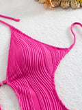 Sexy Halter V Neck Wrinkled Female Swimwear One Piece Swimsuit Women Backless Monokini High Leg Cut Bathing Suit Swim Beach Wear