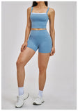 Naked Yoga Suit Workout Clothes Women Back Cross Shockproof Slim Sports Tank Top High Waist Short Fitness Suit Athletic Wear